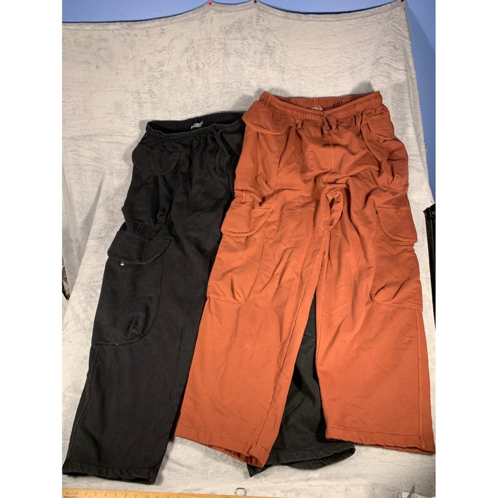 Mnml Fleece Cargo Sweatpants Mens 2XL Black Rust Orange Lot of 2 Elastic Waist